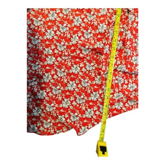 Max Studio Orange floral‎ ruffle bishop collar full wrap maxi dress size Small - Picture 11 of 13